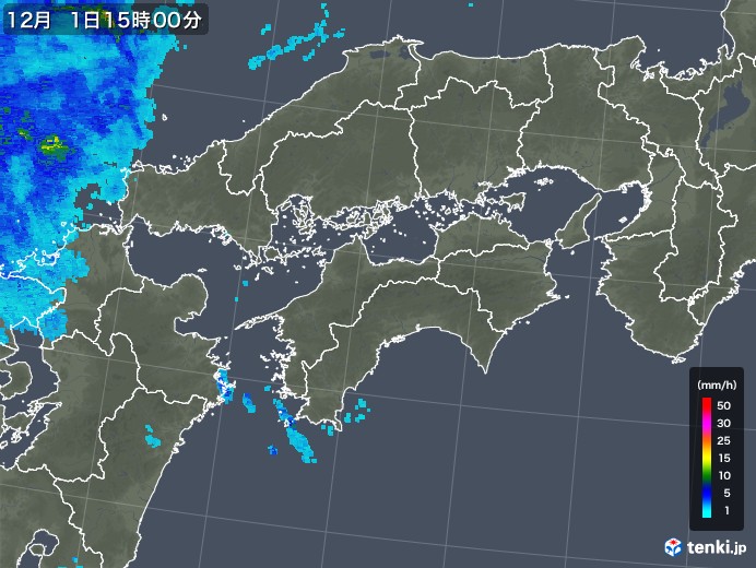 四国地方の雨雲レーダー(2019年12月01日)