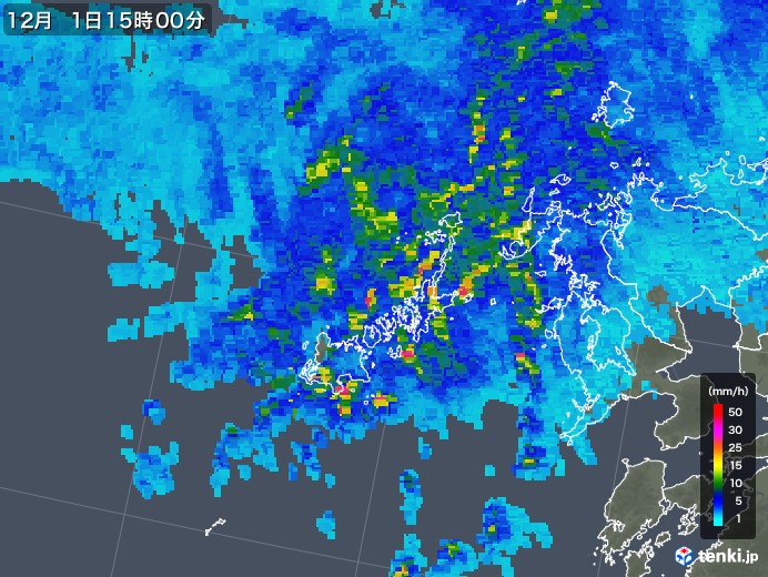 五島列島(長崎県)の雨雲レーダー(2019年12月01日)