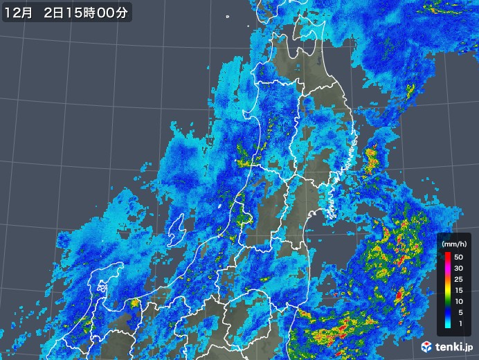 東北地方の雨雲レーダー(2019年12月02日)