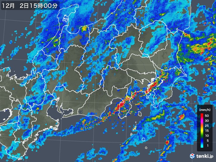 関東・甲信地方の雨雲レーダー(2019年12月02日)