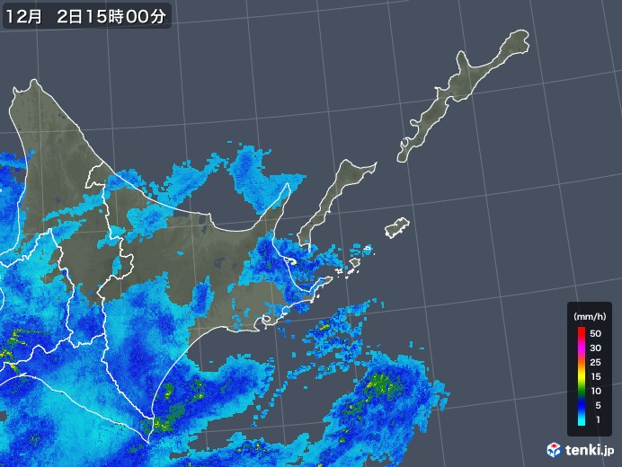 道東の雨雲レーダー(2019年12月02日)