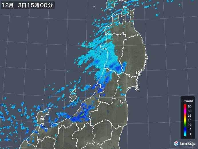 東北地方の雨雲レーダー(2019年12月03日)