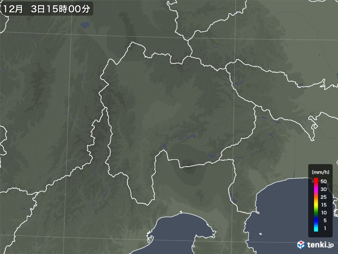 山梨県の雨雲レーダー(2019年12月03日)