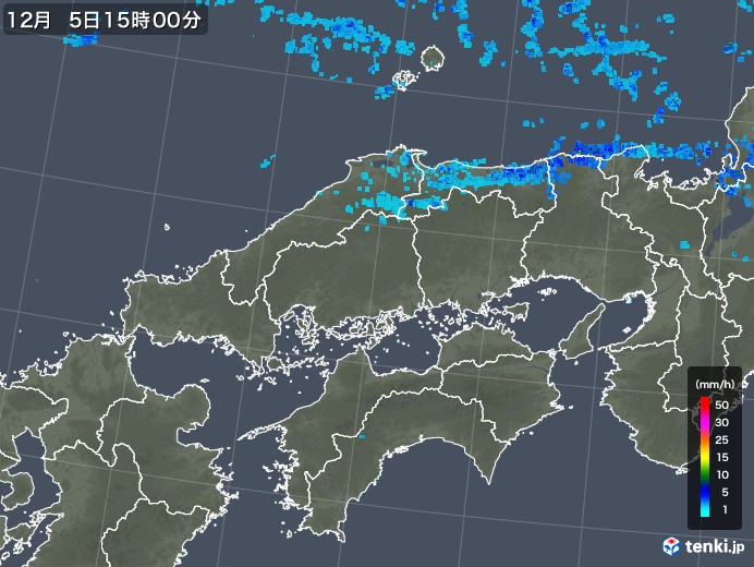 中国地方の雨雲レーダー(2019年12月05日)
