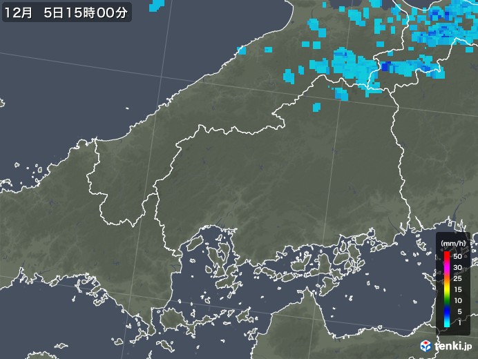 広島県の雨雲レーダー(2019年12月05日)