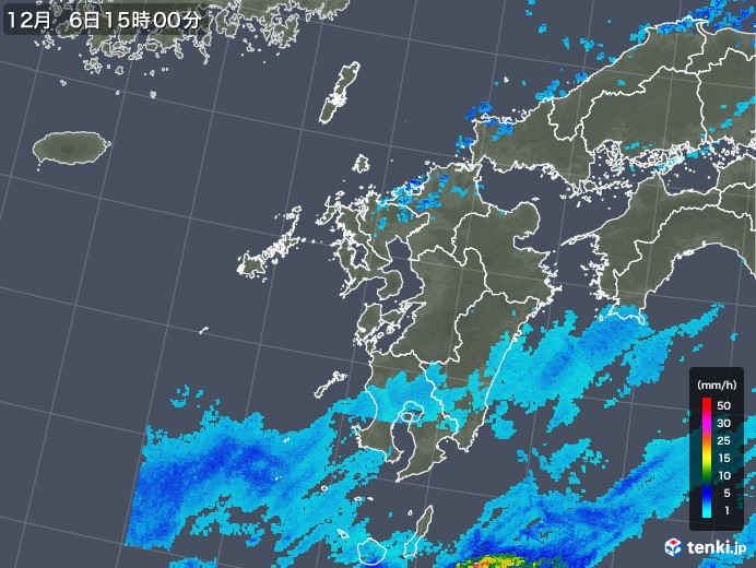 九州地方の雨雲レーダー(2019年12月06日)