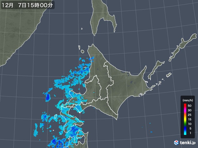 北海道地方の雨雲レーダー(2019年12月07日)