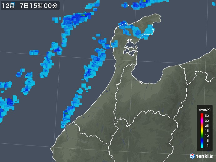 石川県の雨雲レーダー(2019年12月07日)