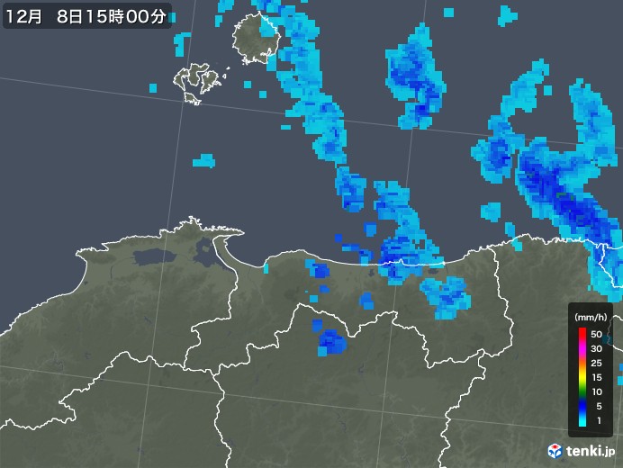 鳥取県の雨雲レーダー(2019年12月08日)