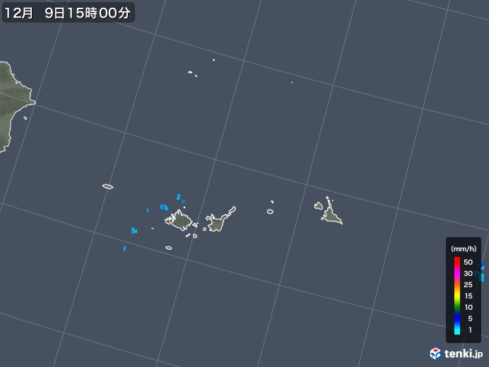 宮古・石垣・与那国(沖縄県)の雨雲レーダー(2019年12月09日)