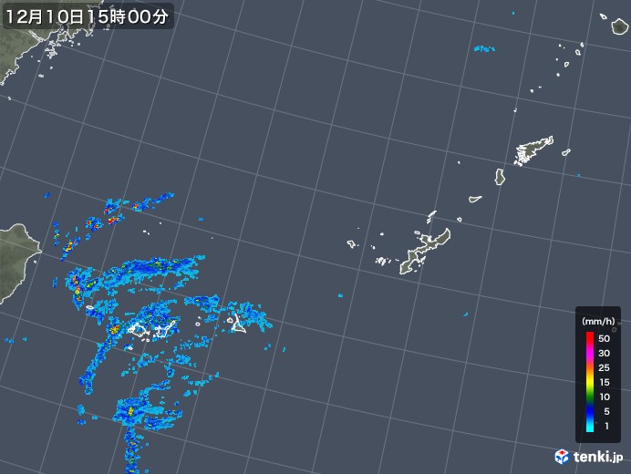 沖縄地方の雨雲レーダー(2019年12月10日)