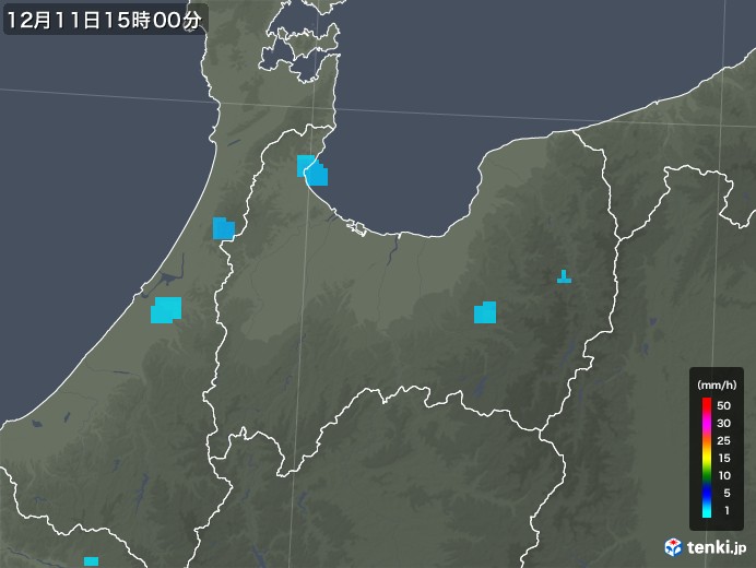 富山県の雨雲レーダー(2019年12月11日)