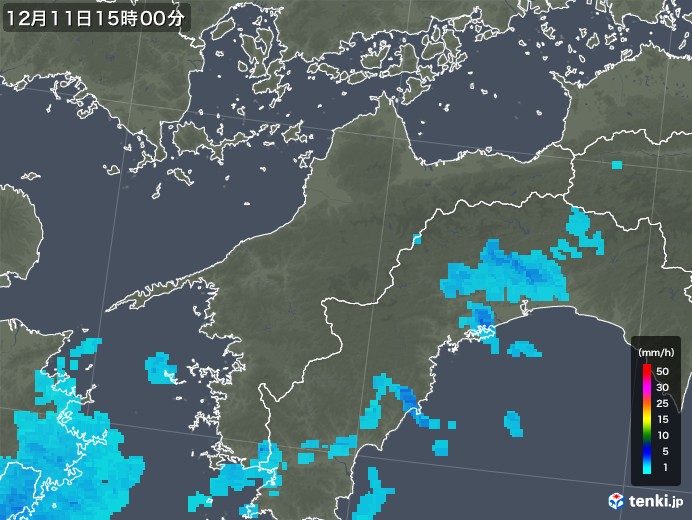 愛媛県の雨雲レーダー(2019年12月11日)