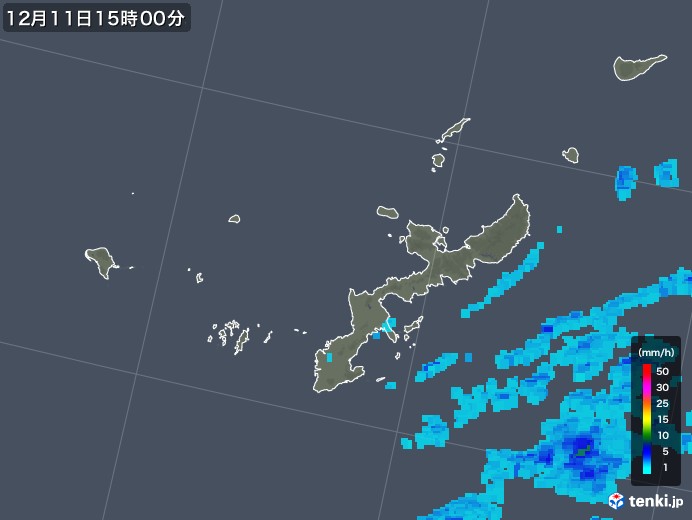 沖縄県の雨雲レーダー(2019年12月11日)