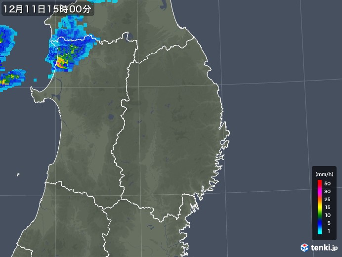 岩手県の雨雲レーダー(2019年12月11日)