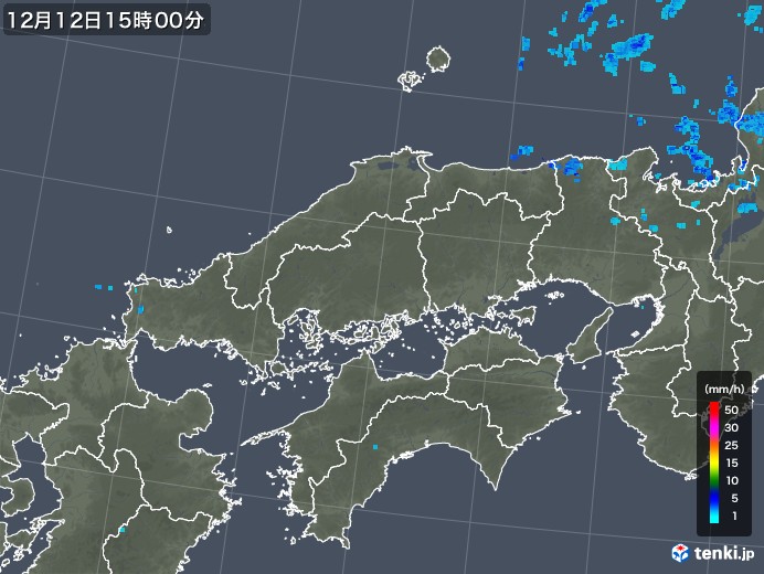 中国地方の雨雲レーダー(2019年12月12日)