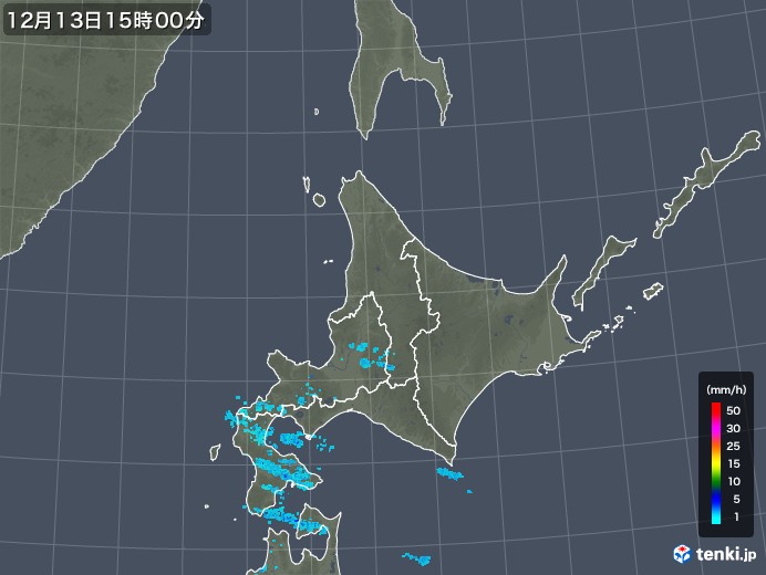北海道地方の雨雲レーダー(2019年12月13日)