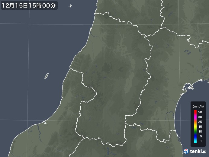 山形県の雨雲レーダー(2019年12月15日)