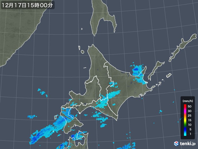 北海道地方の雨雲レーダー(2019年12月17日)