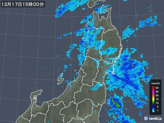 東北地方の雨雲レーダー(2019年12月17日)