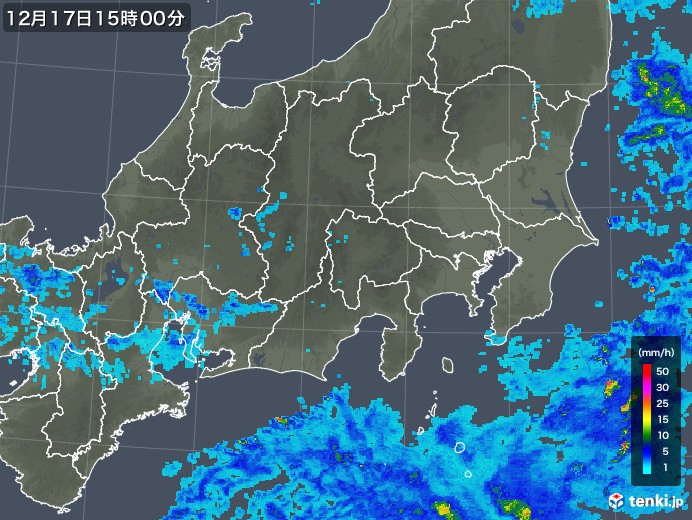 関東・甲信地方の雨雲レーダー(2019年12月17日)