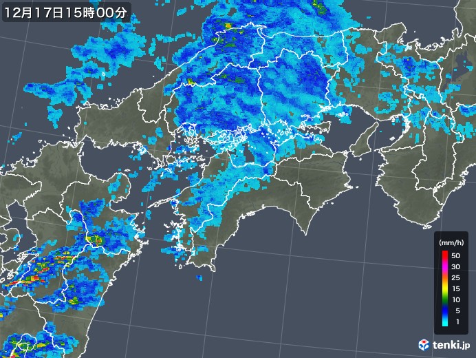 四国地方の雨雲レーダー(2019年12月17日)