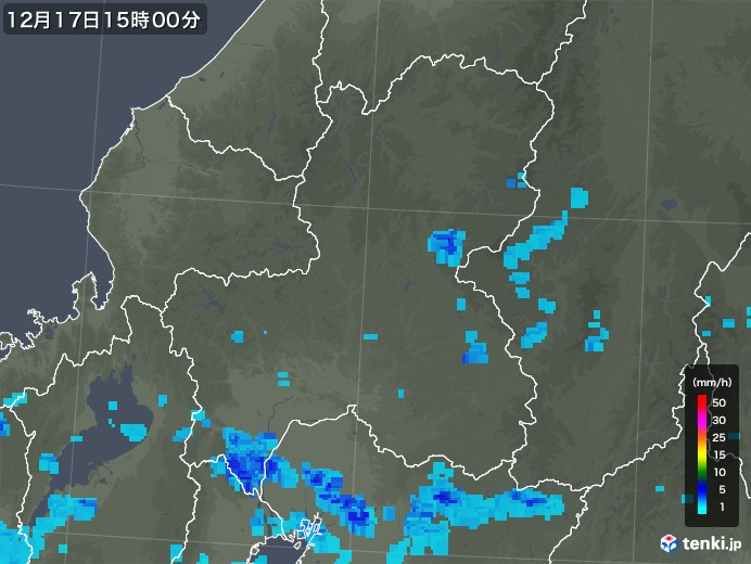 岐阜県の雨雲レーダー(2019年12月17日)