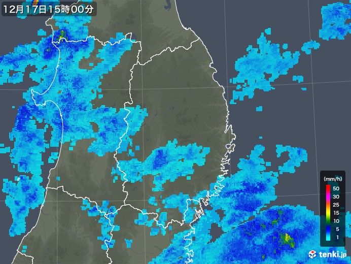 岩手県の雨雲レーダー(2019年12月17日)