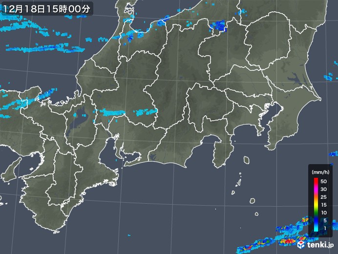 東海地方の雨雲レーダー(2019年12月18日)