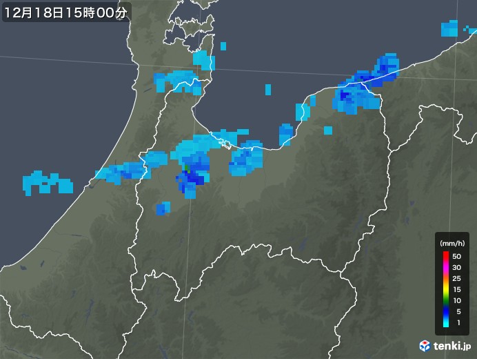 富山県の雨雲レーダー(2019年12月18日)