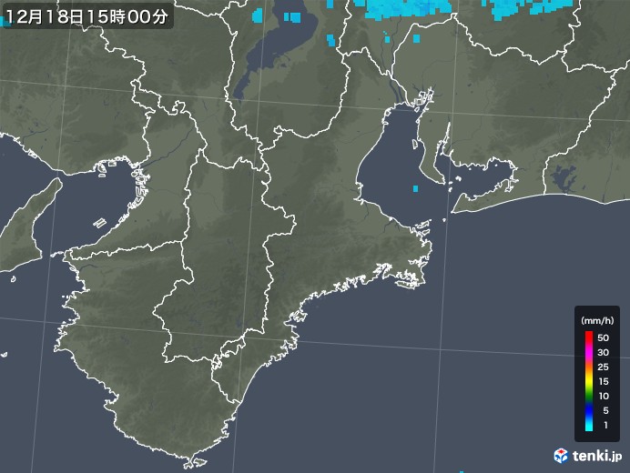 三重県の雨雲レーダー(2019年12月18日)
