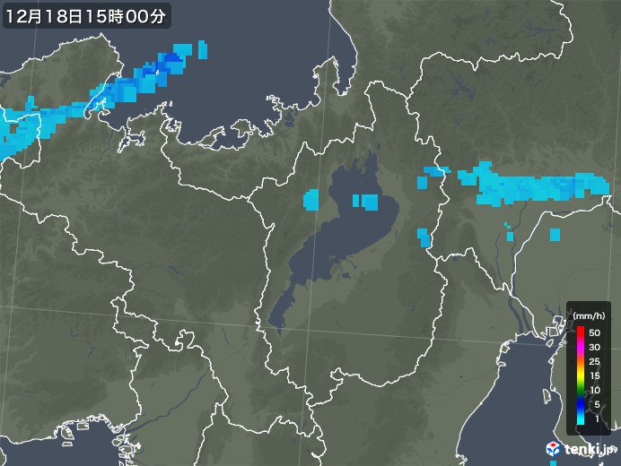 滋賀県の雨雲レーダー(2019年12月18日)