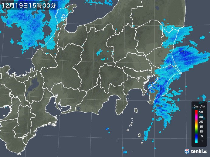 関東・甲信地方の雨雲レーダー(2019年12月19日)