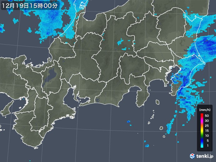 東海地方の雨雲レーダー(2019年12月19日)