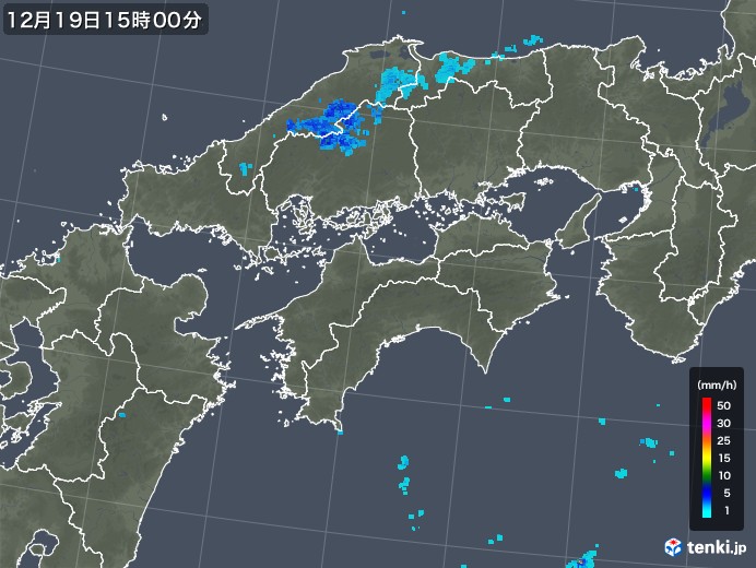 四国地方の雨雲レーダー(2019年12月19日)