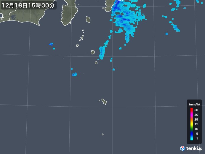 伊豆諸島(東京都)の雨雲レーダー(2019年12月19日)