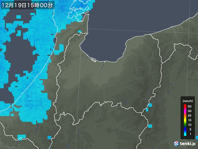 富山県の雨雲レーダー(2019年12月19日)