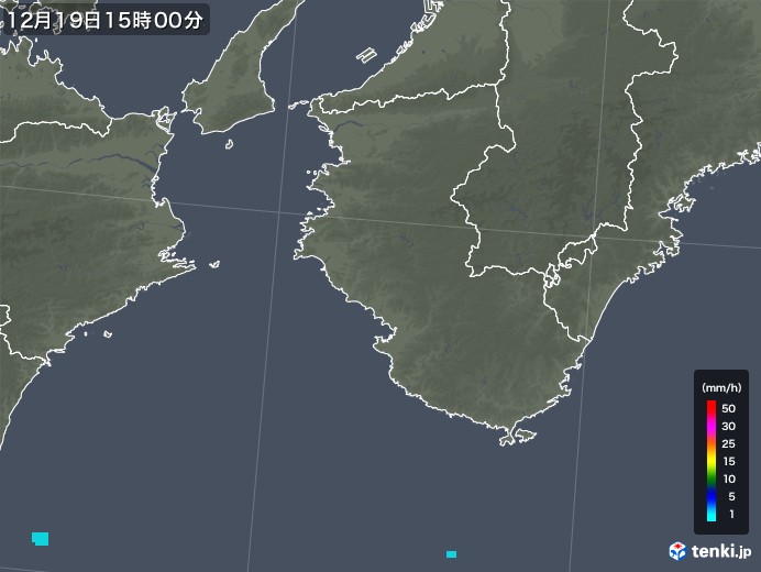 和歌山県の雨雲レーダー(2019年12月19日)