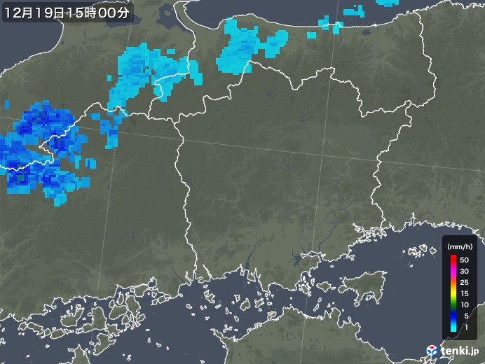 岡山県の雨雲レーダー(2019年12月19日)