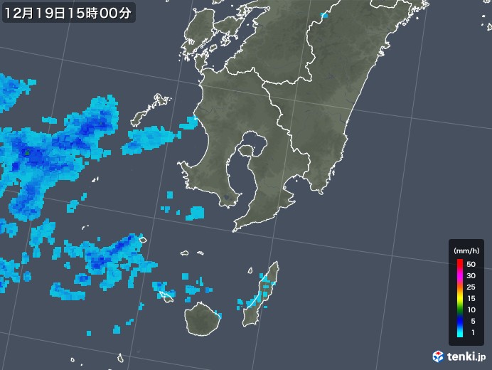 鹿児島県の雨雲レーダー(2019年12月19日)