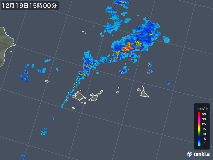 宮古・石垣・与那国(沖縄県)の雨雲レーダー(2019年12月19日)