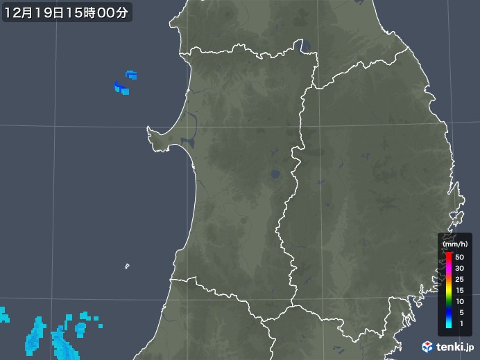 秋田県の雨雲レーダー(2019年12月19日)