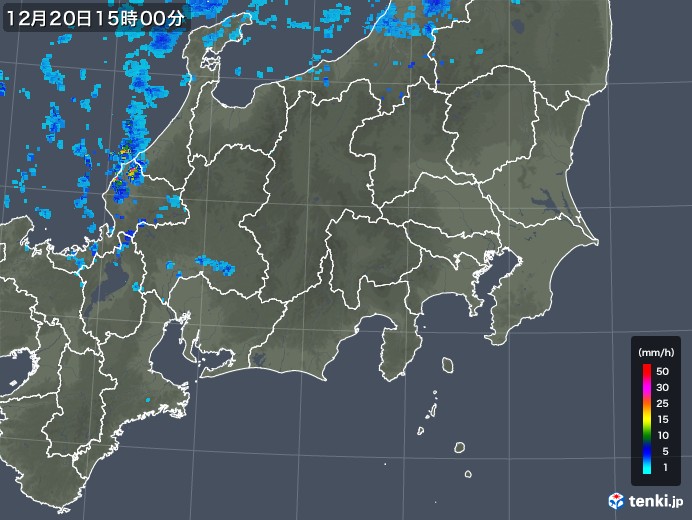 関東・甲信地方の雨雲レーダー(2019年12月20日)