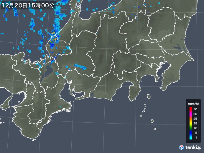 東海地方の雨雲レーダー(2019年12月20日)