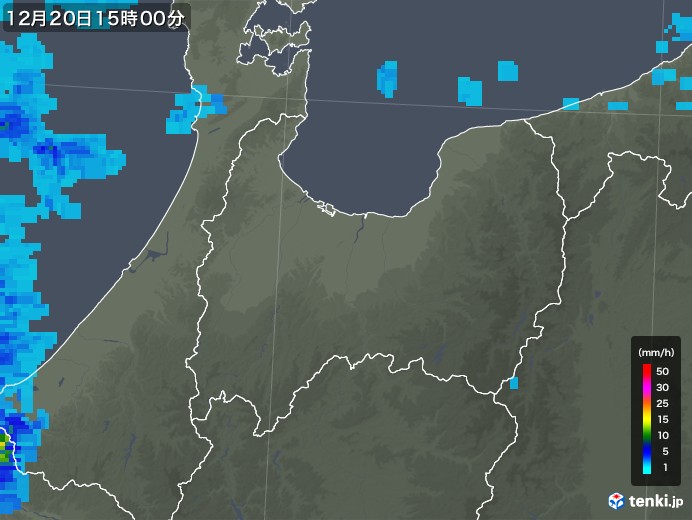 富山県の雨雲レーダー(2019年12月20日)