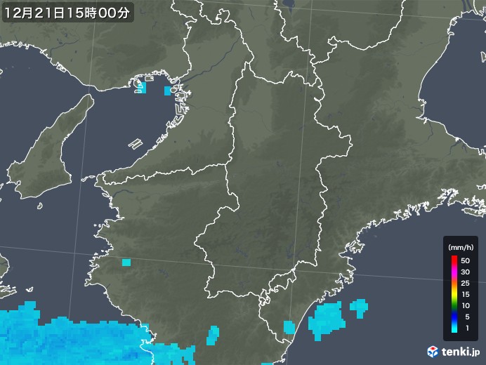 奈良県の雨雲レーダー(2019年12月21日)