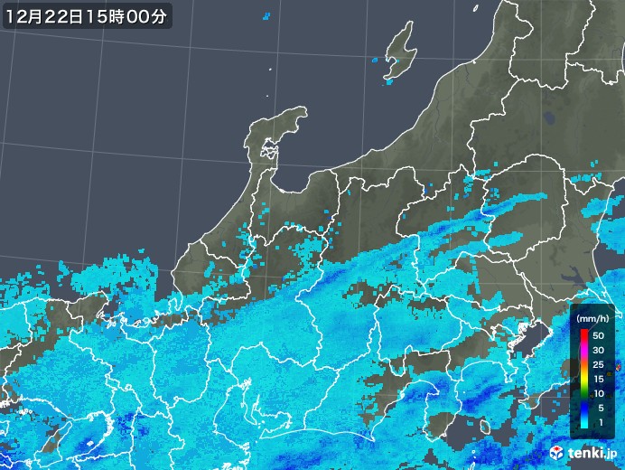 北陸地方の雨雲レーダー(2019年12月22日)