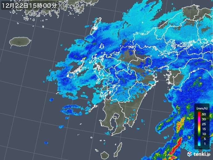 九州地方の雨雲レーダー(2019年12月22日)