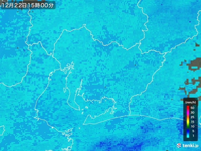 愛知県の雨雲レーダー(2019年12月22日)