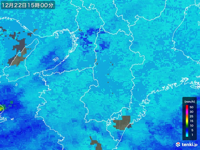 奈良県の雨雲レーダー(2019年12月22日)